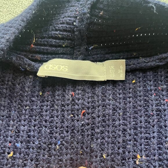 Asos Cardigan Sweater Womens 2 Buttonless Oversized Long Slub Pockets Navy Comfo - Picture 5 of 6